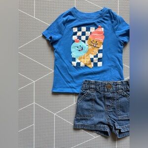 Circo|Baby girl/toddler Blue short sleeve tee,Ice Cream checkered & Denim Shorts